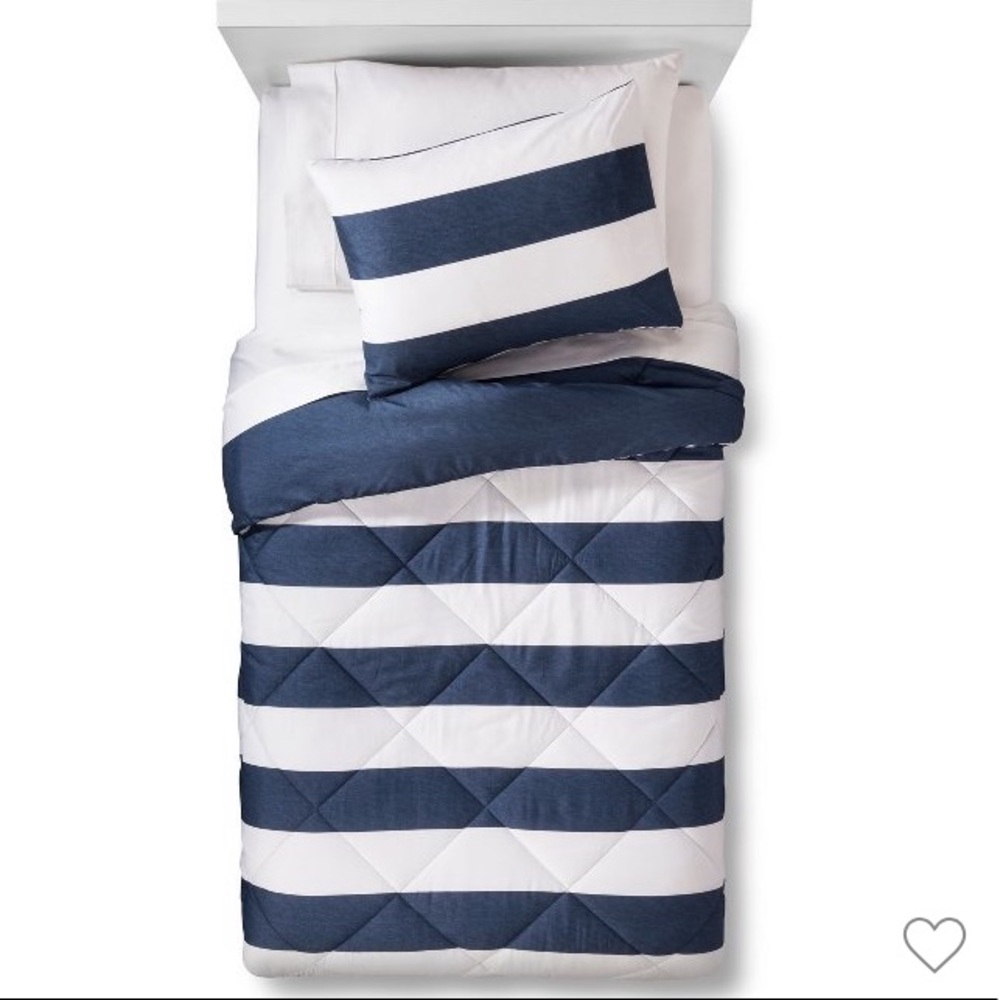 Pillowfort Rugby Stripe Blue and White Comforter